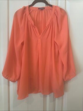 Alice Collection Coral Split-Neck Peasant Blouse